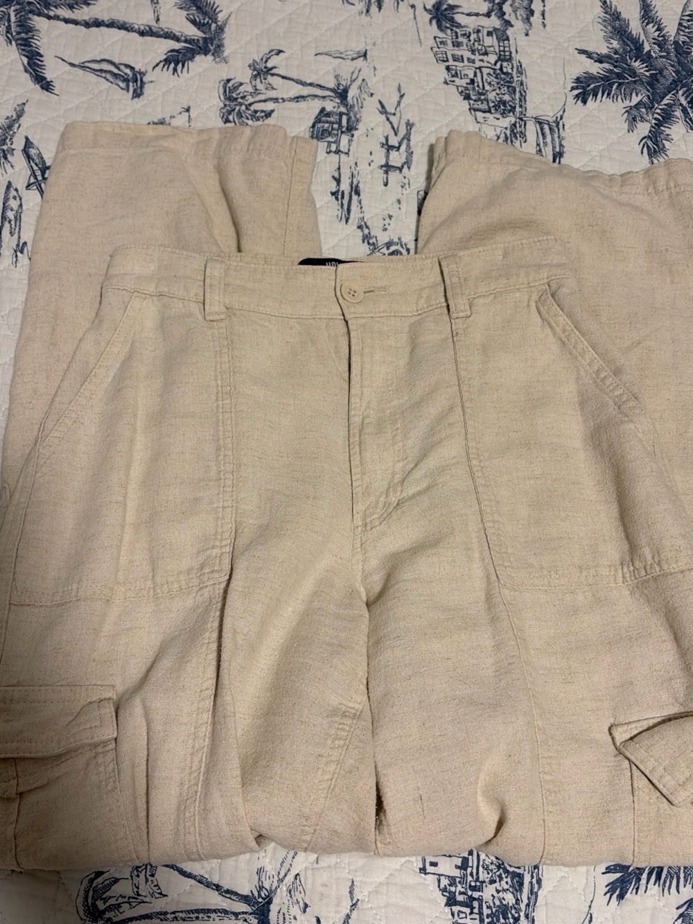 Hollister Wide-Leg Beige Linen-Blend Pants